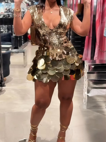 Gold Sequin Mini Dress