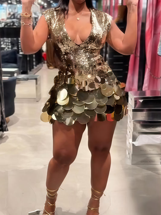 Gold Sequin Mini Dress