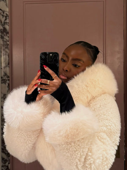 Luxe Puff White Fur Coat