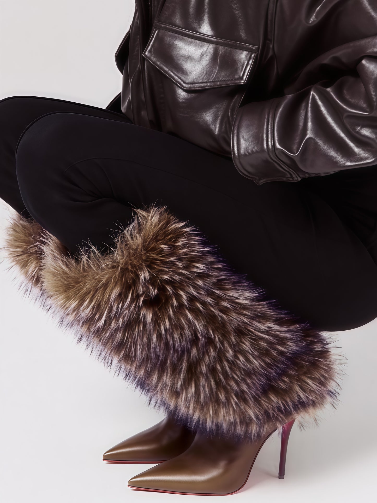 Sleek Stiletto Fur-Trimmed Knit Boot