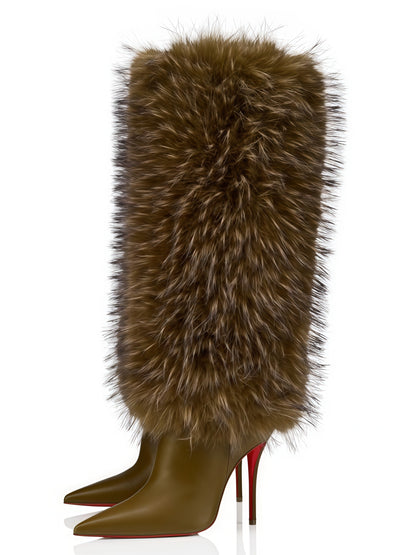 Sleek Stiletto Fur-Trimmed Knit Boot