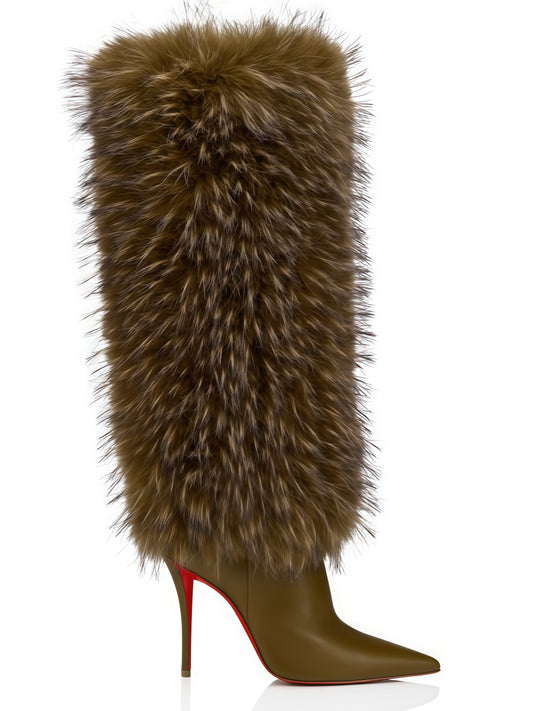 Sleek Stiletto Fur-Trimmed Knit Boot