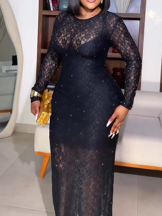 Lace-Overlay Evening Gown