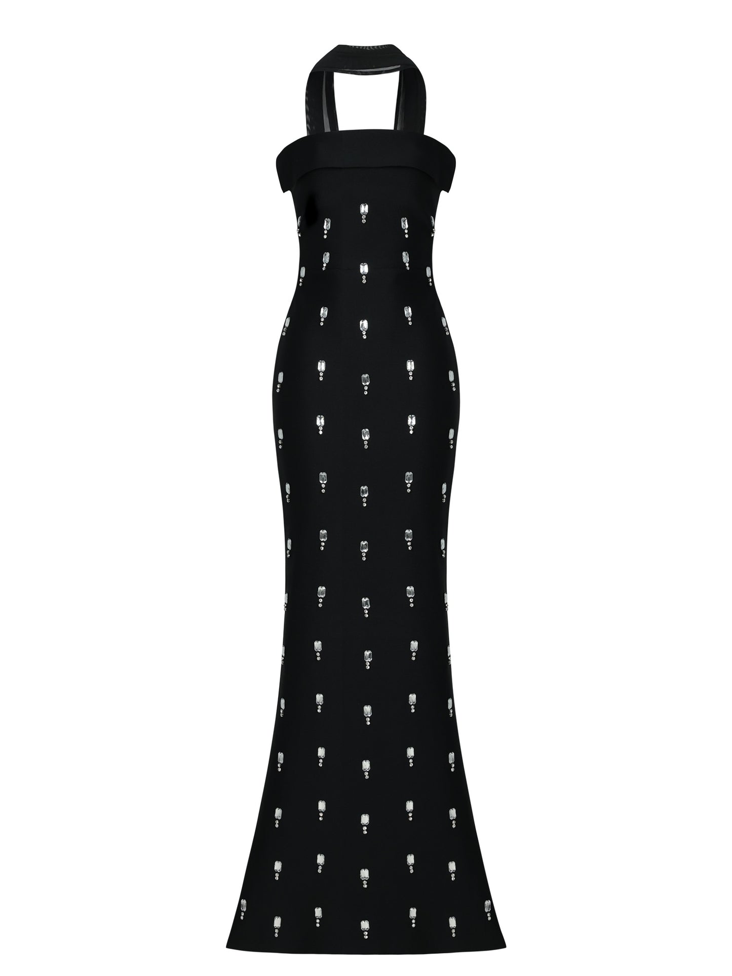 Sleeveless Diamond-Encrusted Bandage Maxi Dress