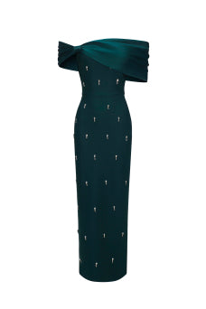 Sleeveless One Shoulder Diamond Bow Bandage Maxi Dress