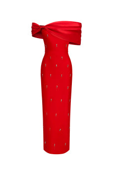 Sleeveless One Shoulder Diamond Bow Bandage Maxi Dress