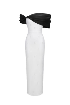 Sleeveless One Shoulder Diamond Bow Bandage Maxi Dress