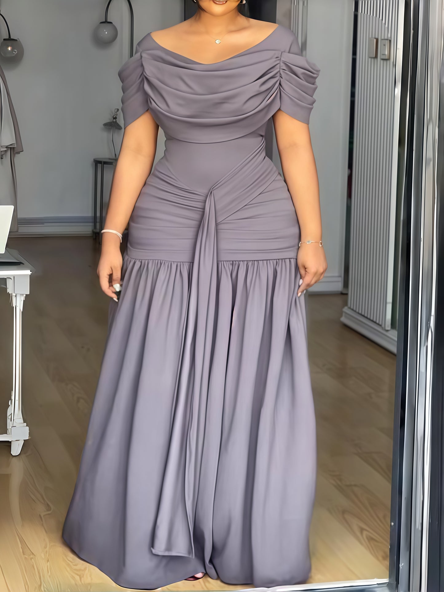 Off-Shoulder Elegant Draped Maxi Dress