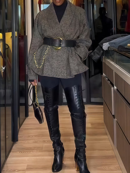 Double-breasted Herringbone Wool-blend Blazer