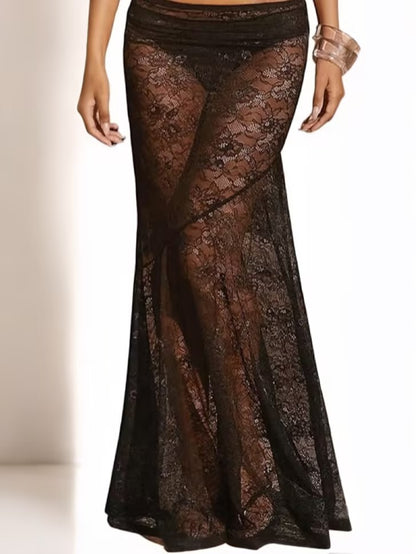Black Illusion Mesh-Overlay Evening Dress