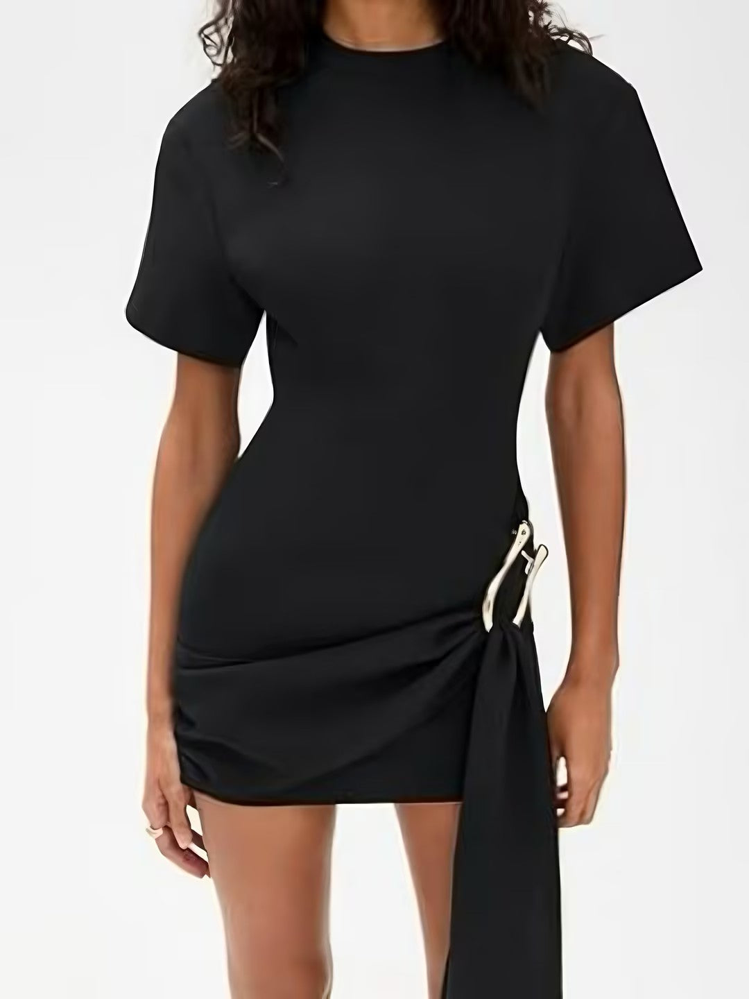 Black Illusion Mesh-Overlay Evening Dress