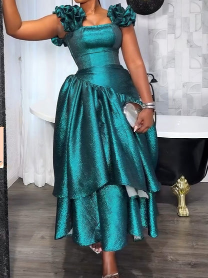 Emerald Sparkle Off-Shoulder Evening Gown