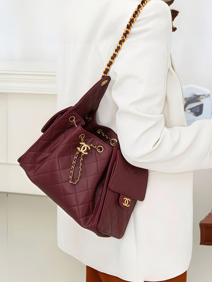 Gold Chain Leather Check Bag