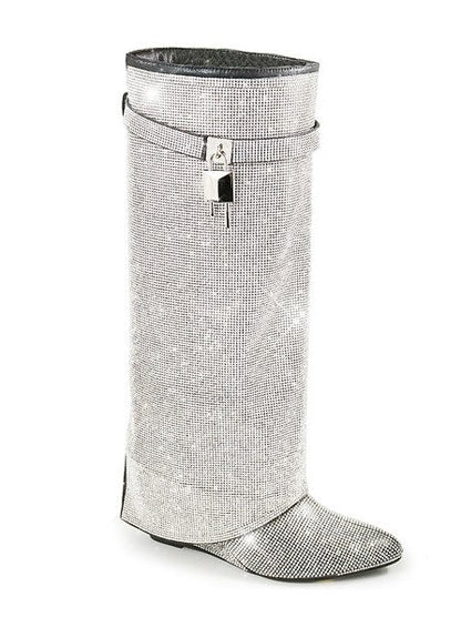 Rhinestone Pointed Toe Knee High Boots