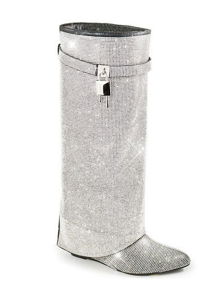 Rhinestone Pointed Toe Knee High Boots