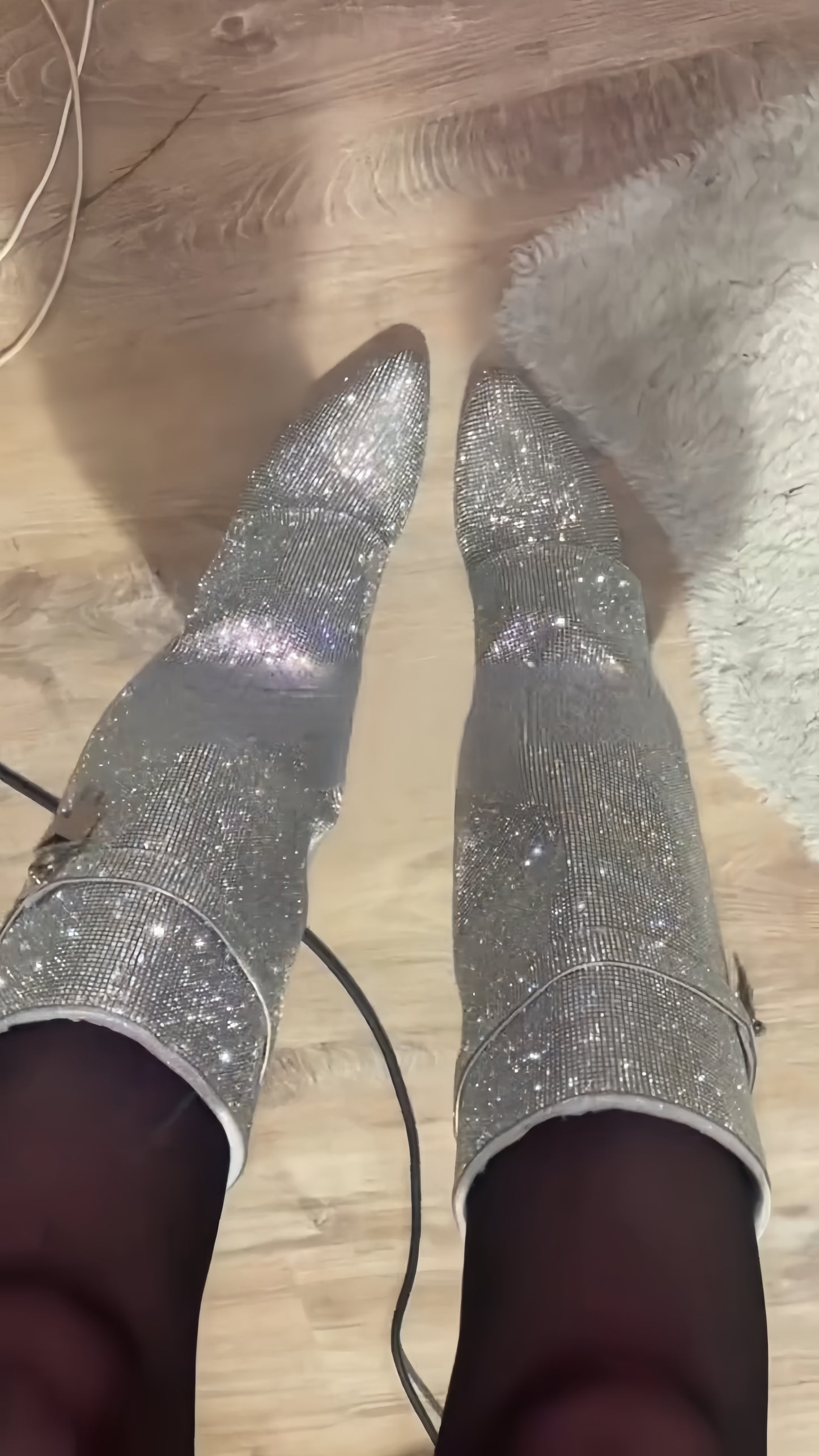 Rhinestone Pointed Toe Knee High Boots