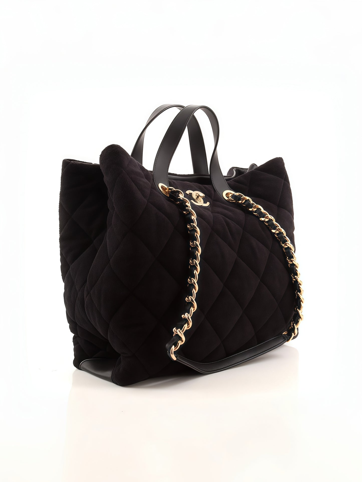 Chain Strap Quilted Black Tote