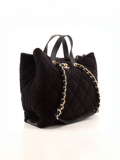 Chain Strap Quilted Black Tote