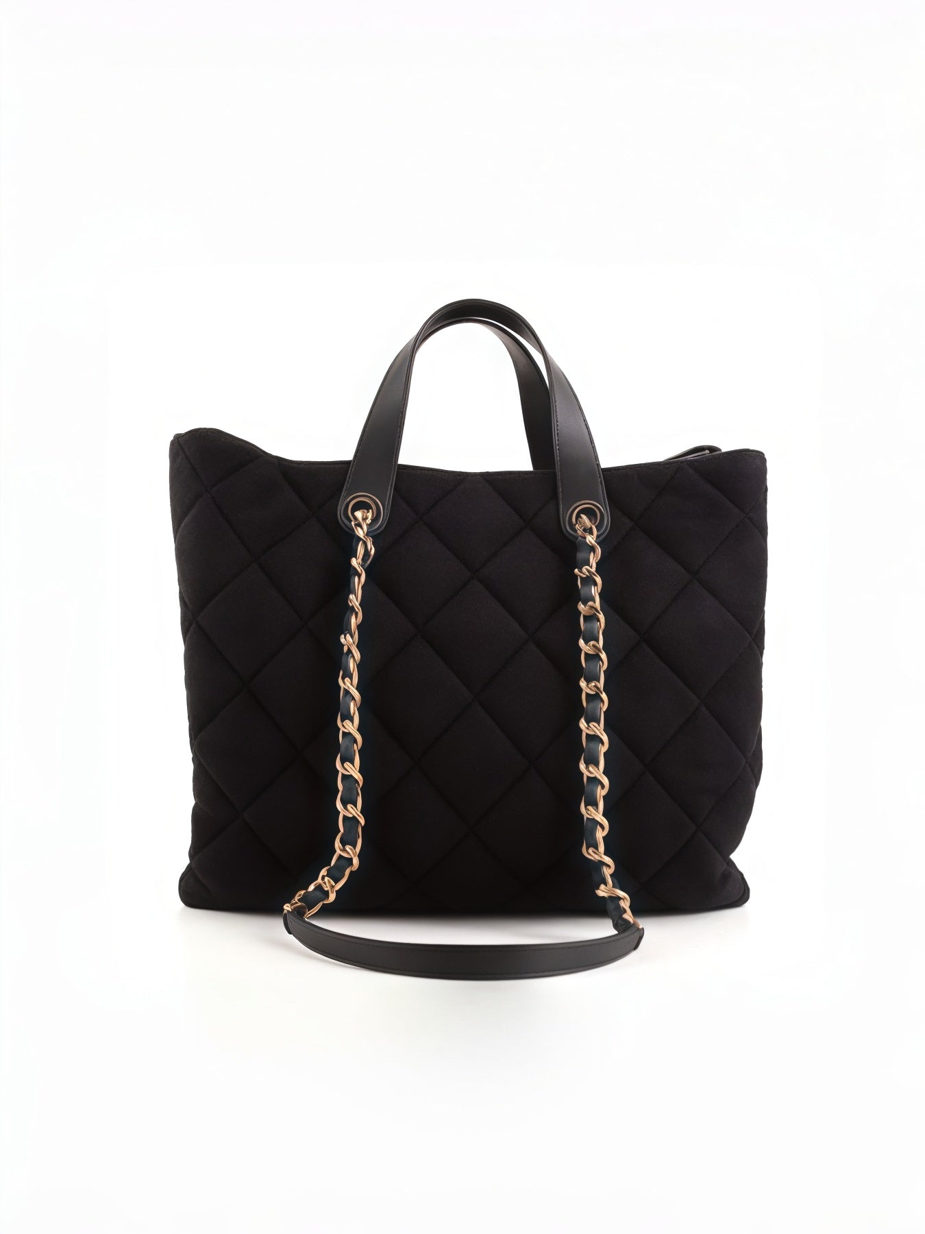 Chain Strap Quilted Black Tote