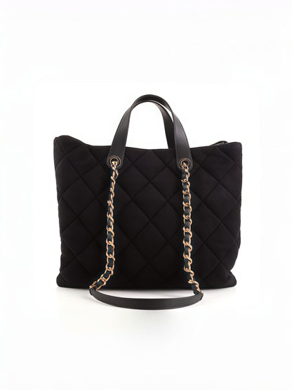 Chain Strap Quilted Black Tote