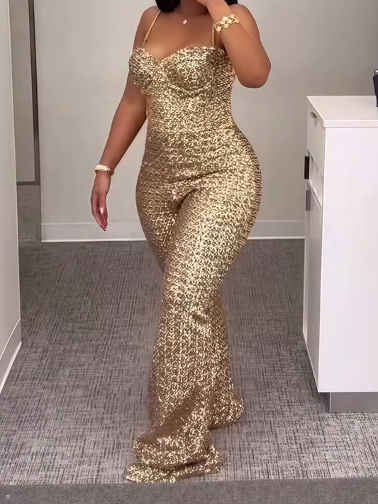 Gold Sequin Camisole Bodycon Jumpsuits