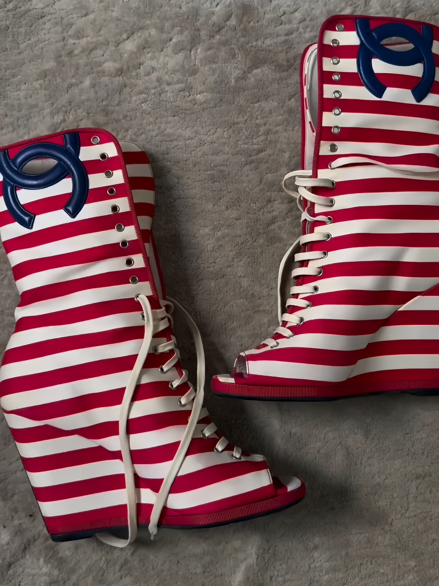 Striped Lace-Up Boots