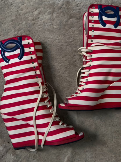 Striped Lace-Up Boots