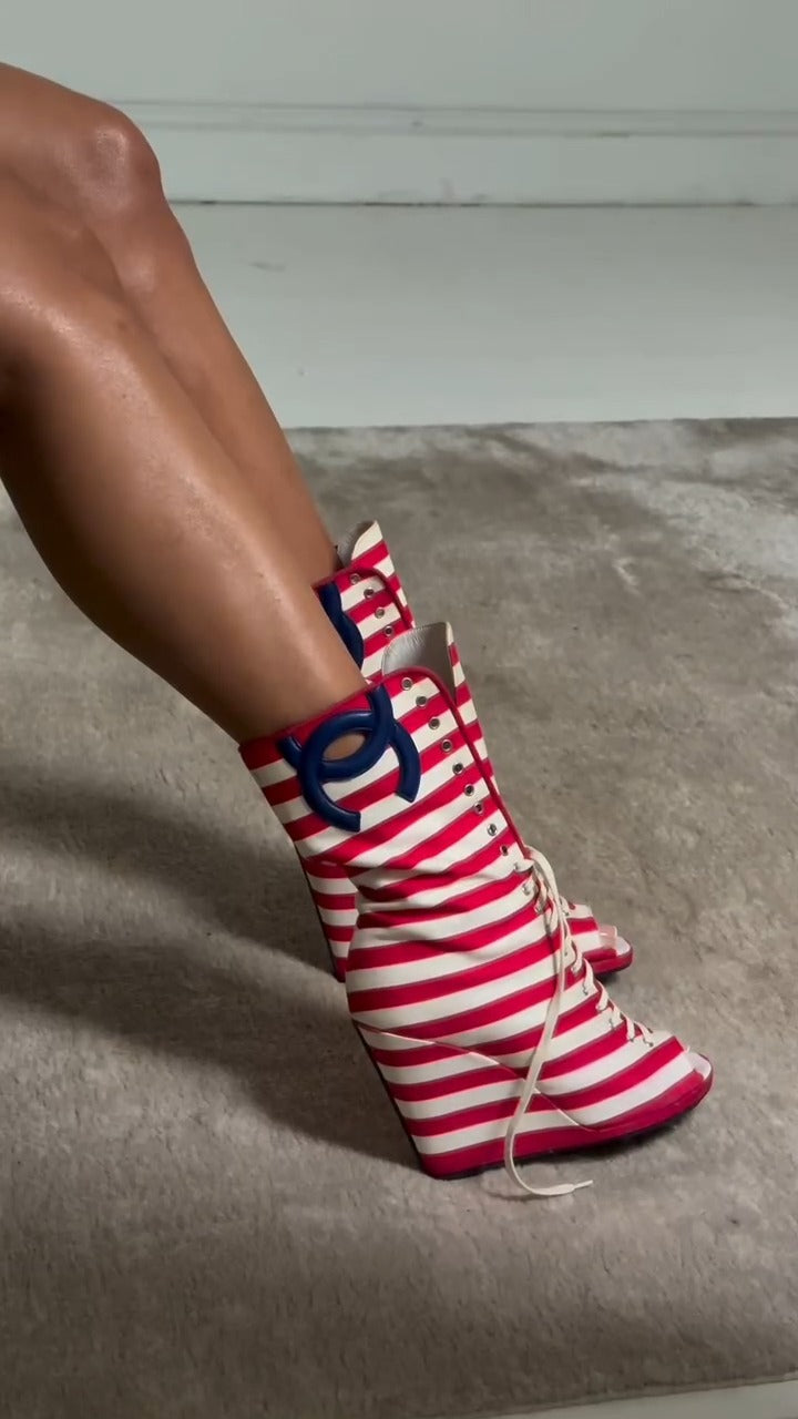 Striped Lace-Up Boots