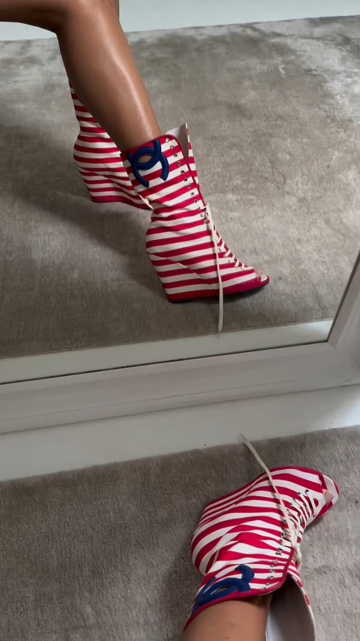 Striped Lace-Up Boots