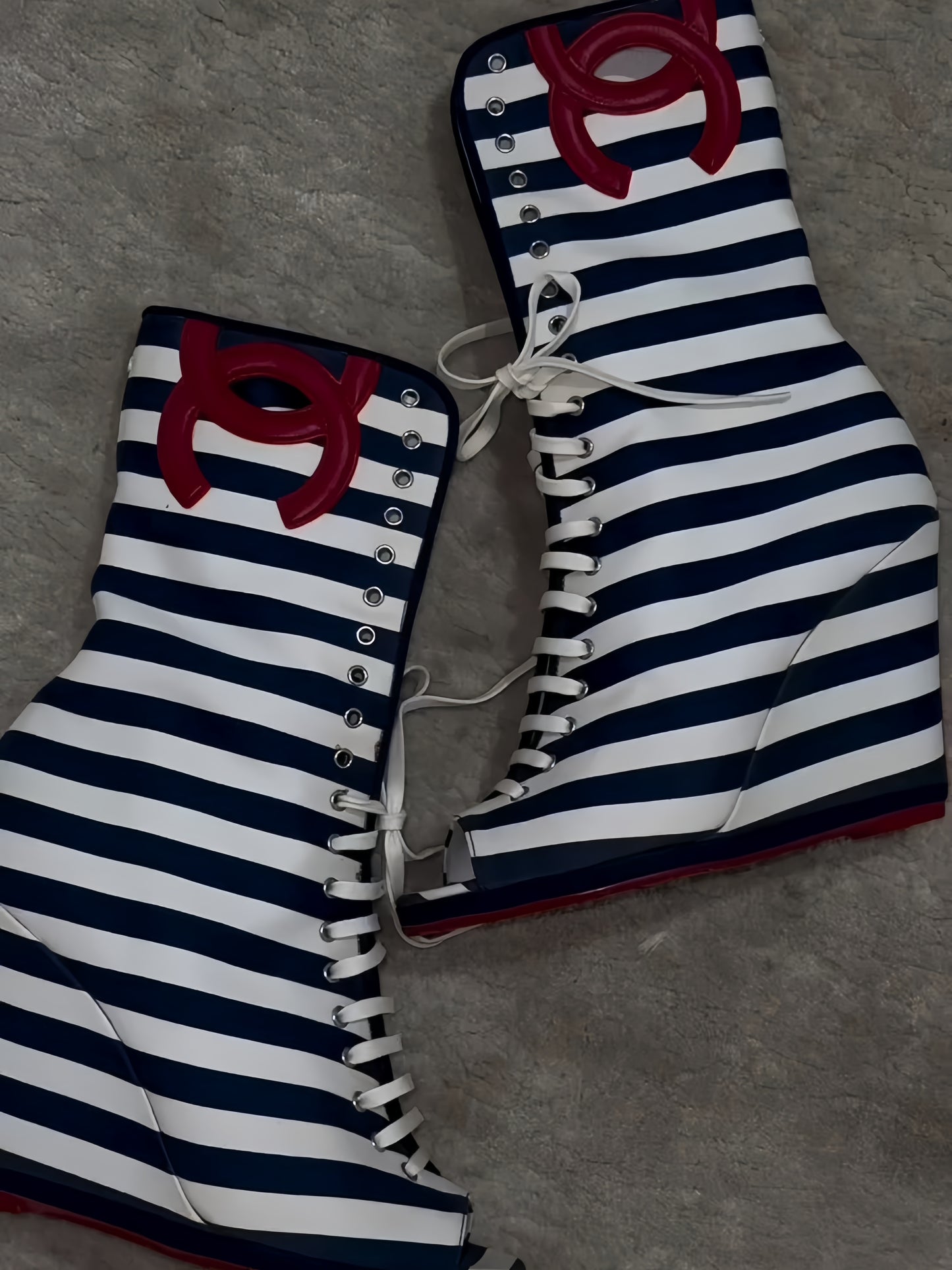 Striped Lace-Up Boots