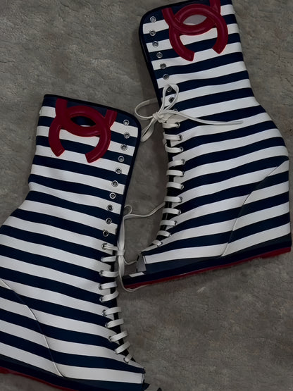 Striped Lace-Up Boots