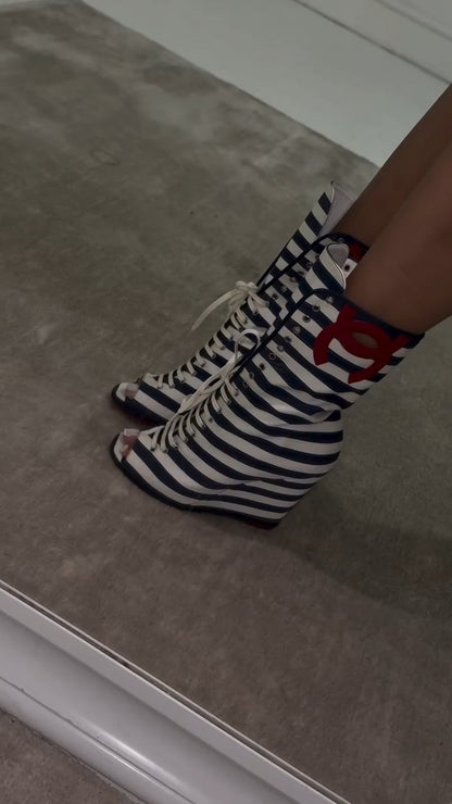 Striped Lace-Up Boots
