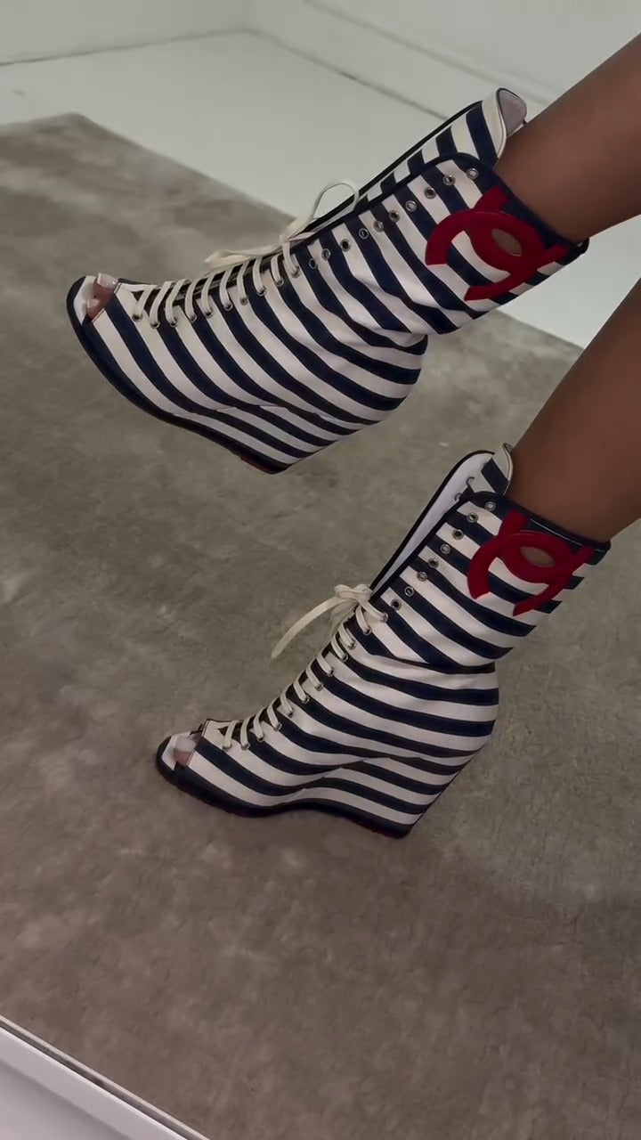 Striped Lace-Up Boots