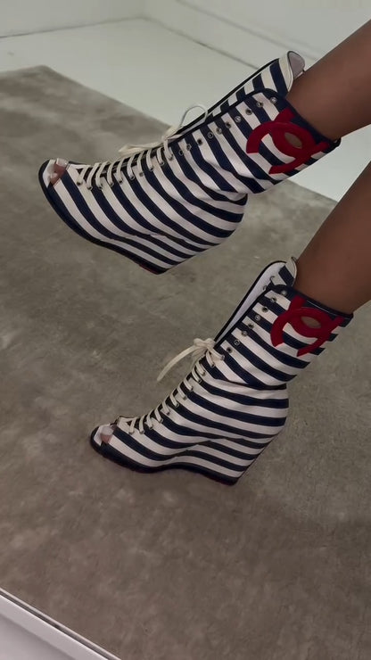 Striped Lace-Up Boots