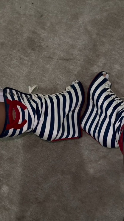 Striped Lace-Up Boots