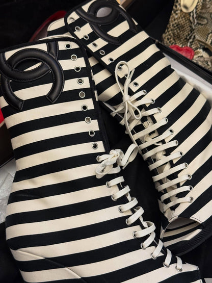 Striped Lace-Up Boots