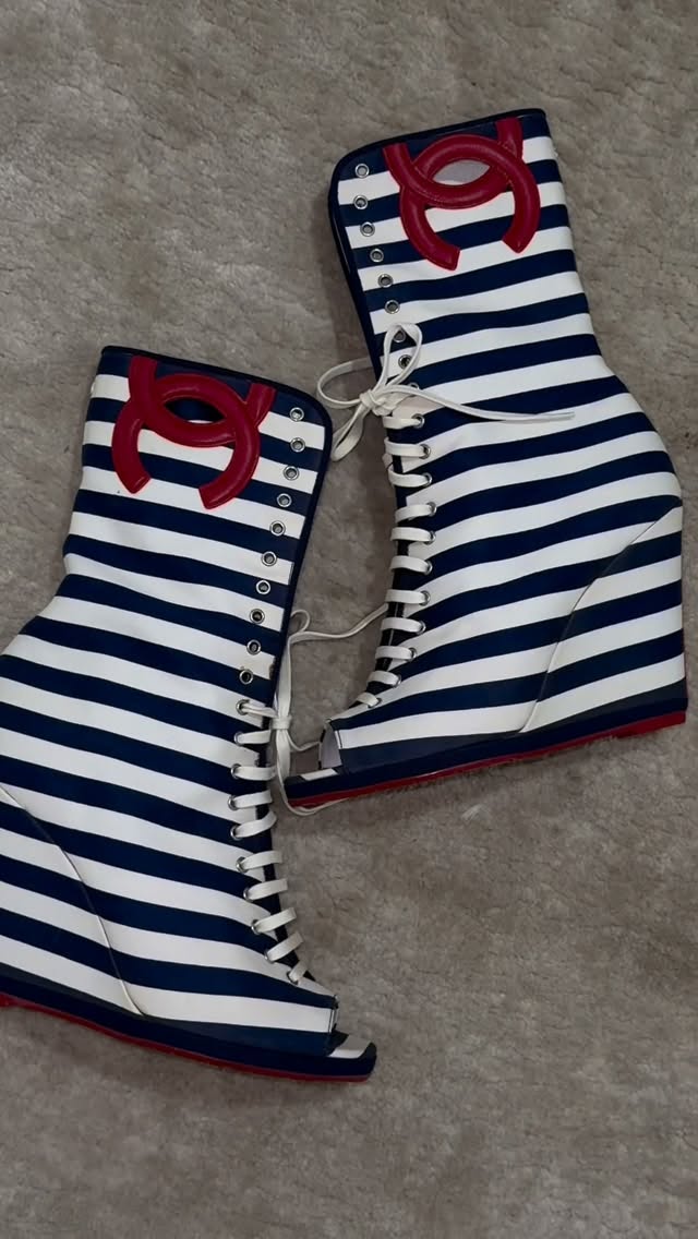 Striped Lace-Up Boots