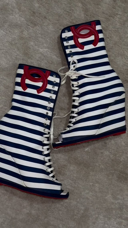 Striped Lace-Up Boots