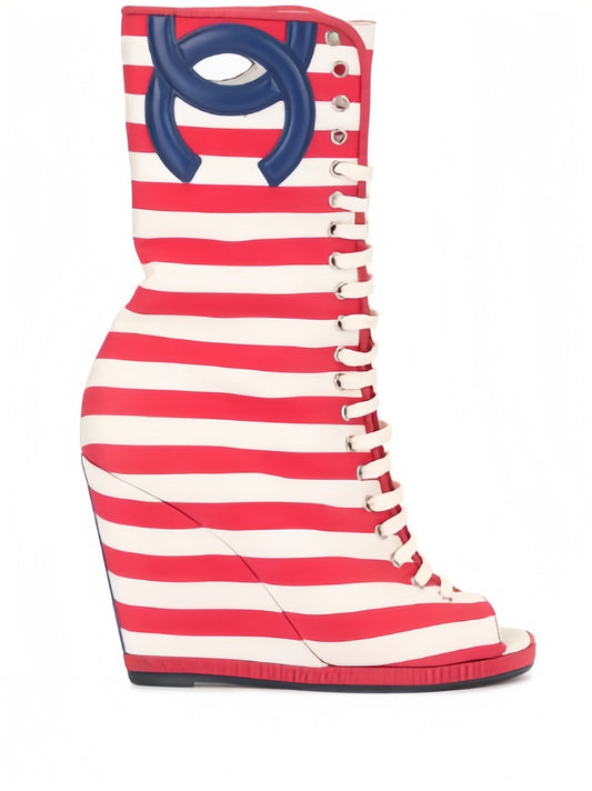 Striped Lace-Up Boots