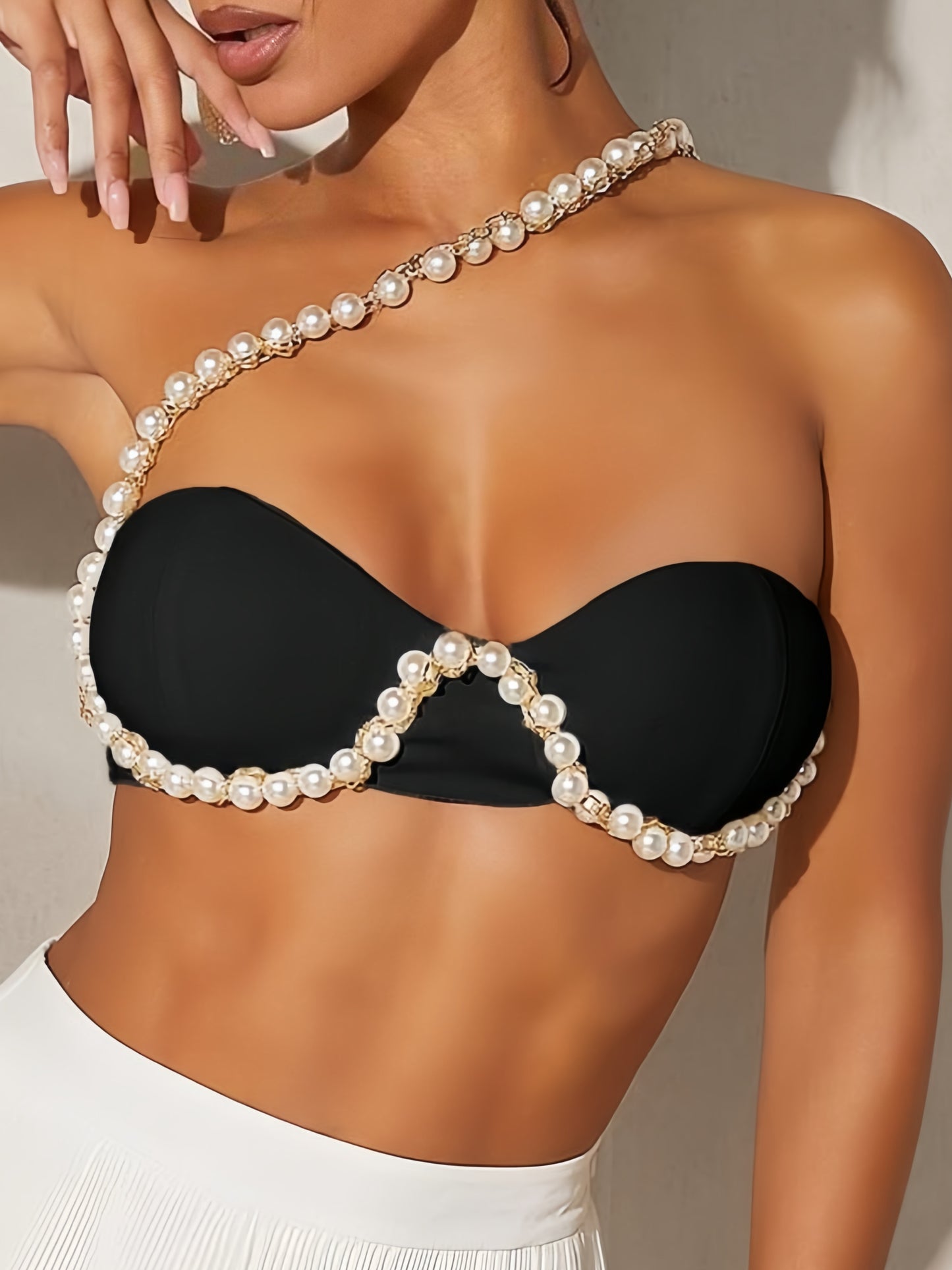 Beaded Strap Cross Crop Top