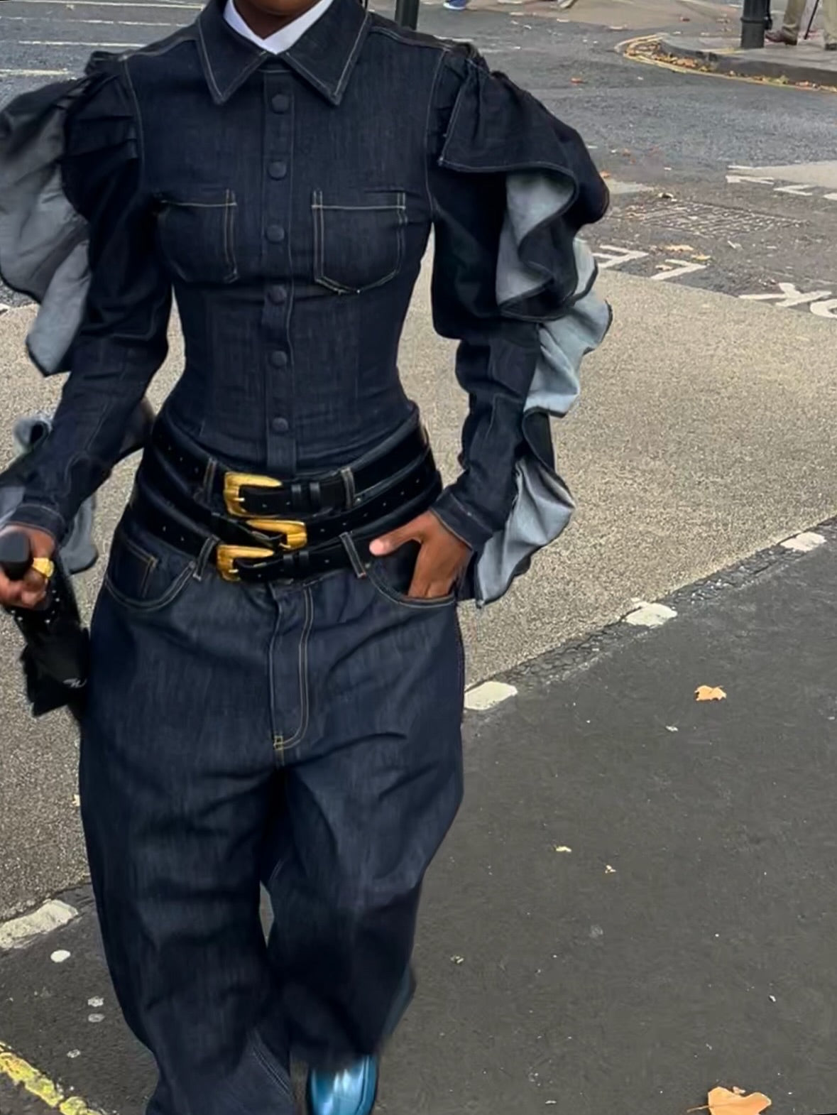 Denim Puff Sleeve Set