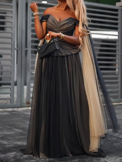 Off-Shoulder Draped Evening Gown