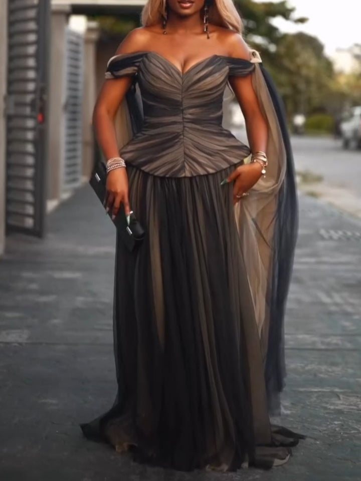 Off-Shoulder Draped Evening Gown