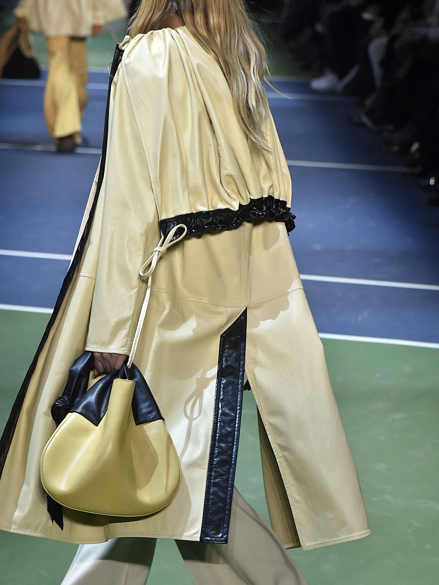 Black Leather Accents Tie-Wront Belted Trench Coat