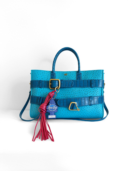 Double Buckle Straps Croc-Embossed Satchel