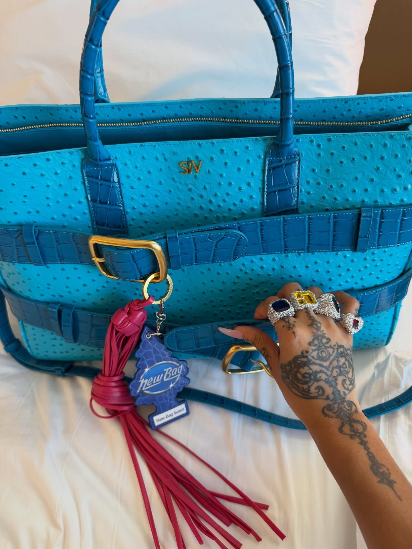 Double Buckle Straps Croc-Embossed Satchel