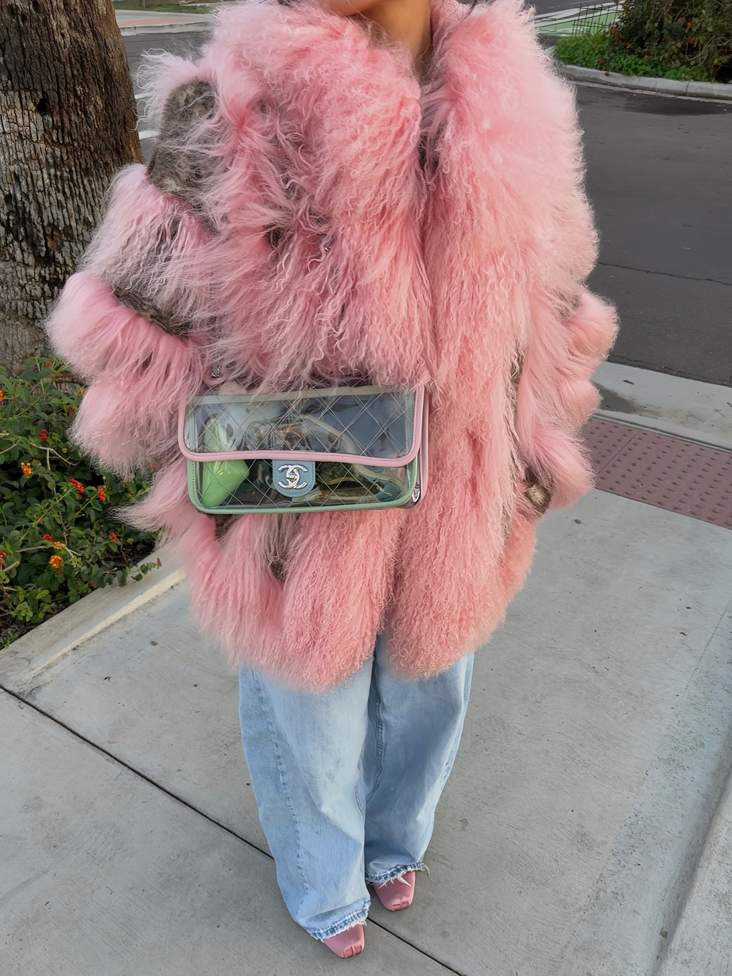 Pink Faux Fur Oversized Coat