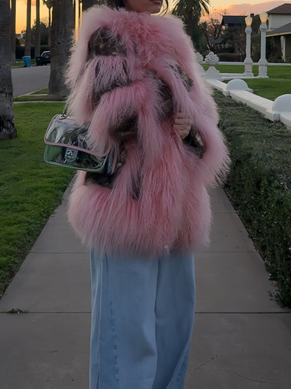 Pink Faux Fur Oversized Coat