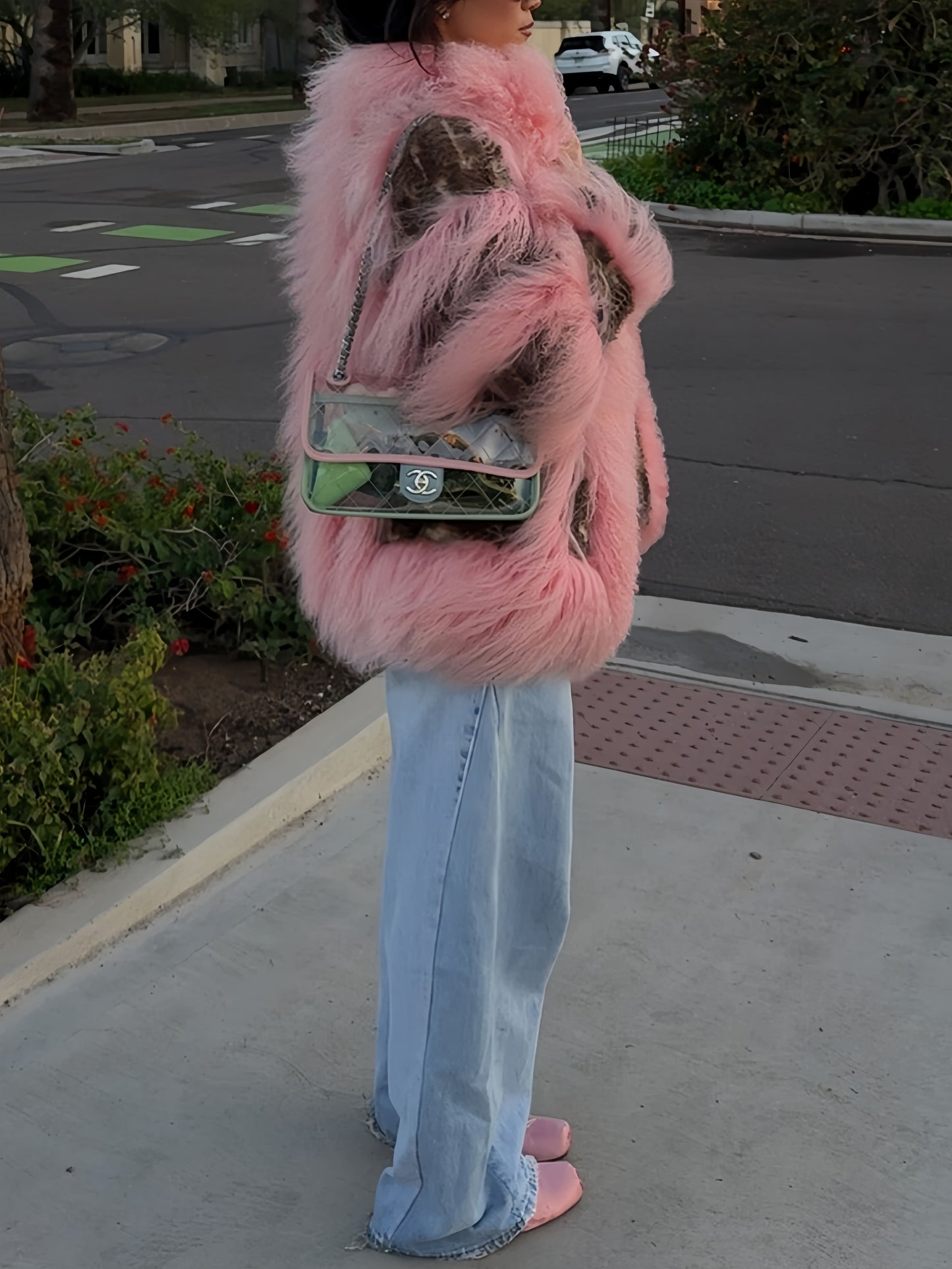 Pink Faux Fur Oversized Coat