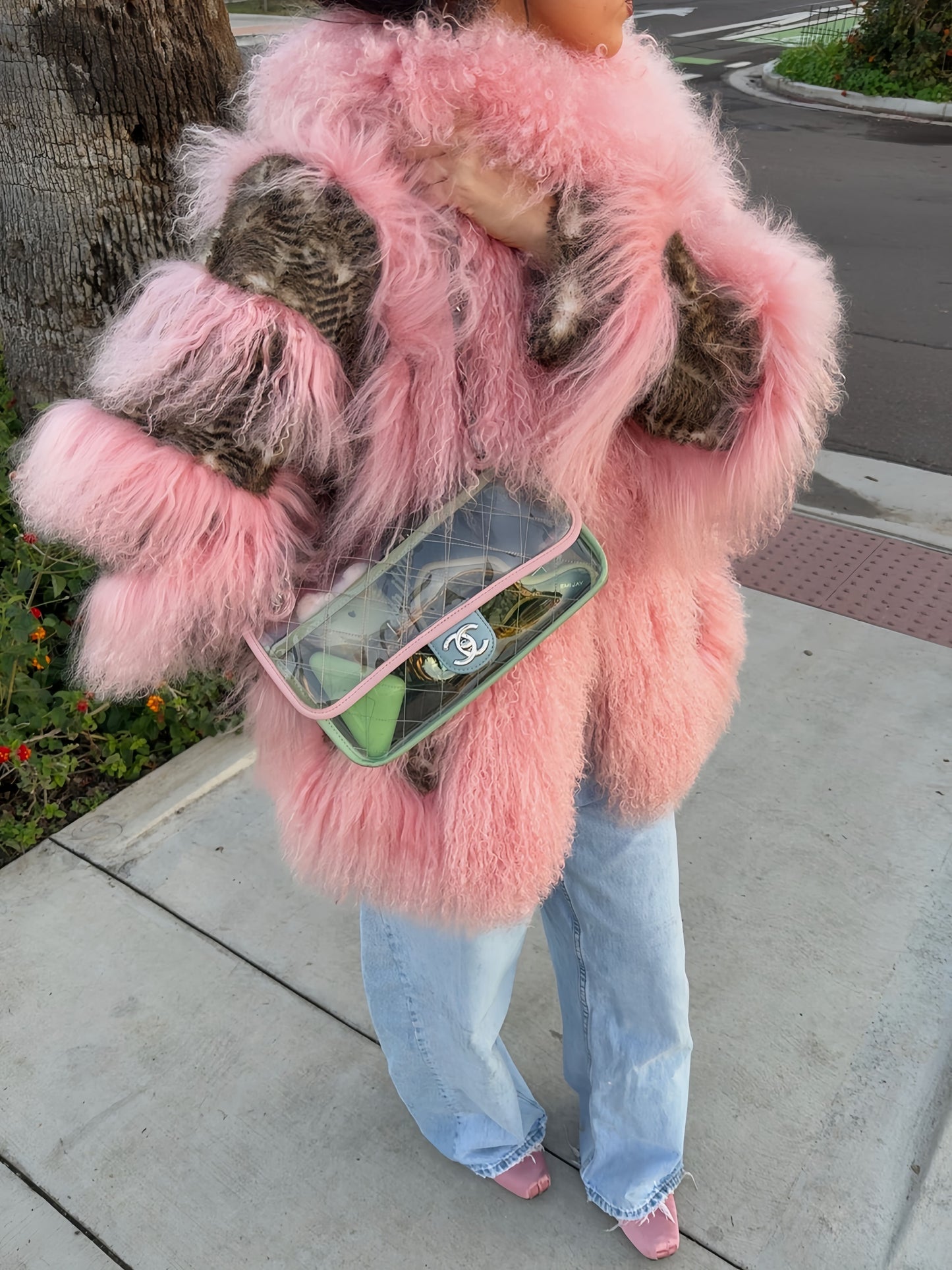 Pink Faux Fur Oversized Coat